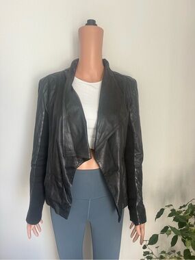 Trouve Black Draped Leather Jacket